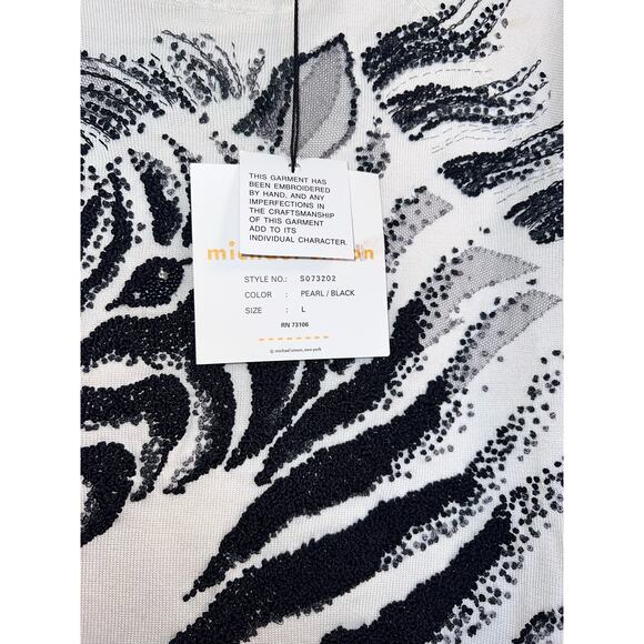 Michael Simon Vintage Zebra Beaded Spun Silk Blend Sweater - Size Large - OG - Picture 4 of 9